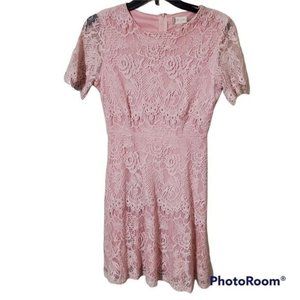 Altar'd State pink lace dress short sleeves floral design womens size medium